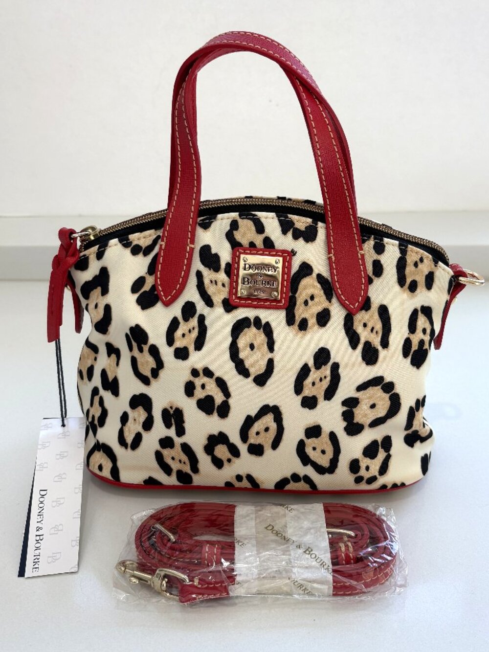 Dooney & Bourke Ruby Leopard Print Satchel Bag Small Crossbody Handbag Red NEW